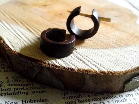 Wood Huggie Hoop Earrings Deep Brown