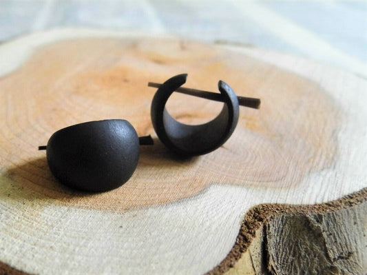 Small Black  Wood Huggie Hoop Earring Sleeper