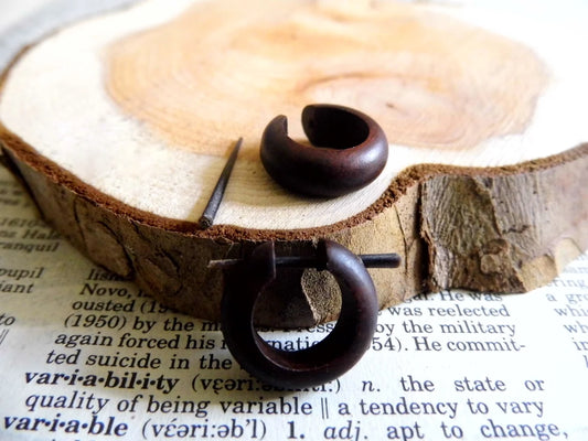 Wood Earrings Hoops Huggies Small Brown