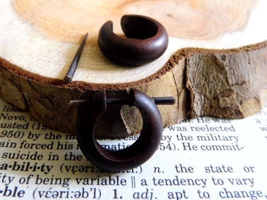 Wood Earrings Hoops Huggies Small Brown