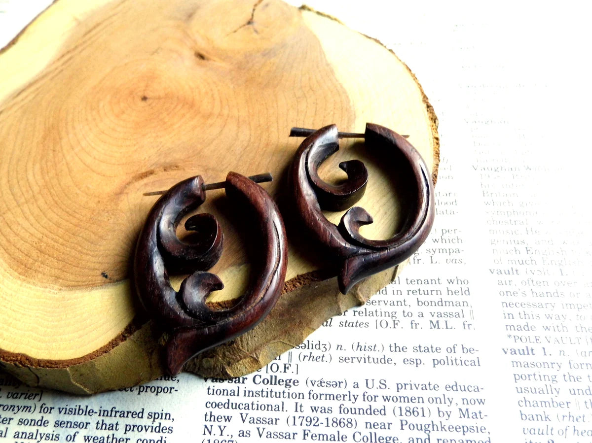 Small Festival Coco Wood Hoops Wooden Earrings