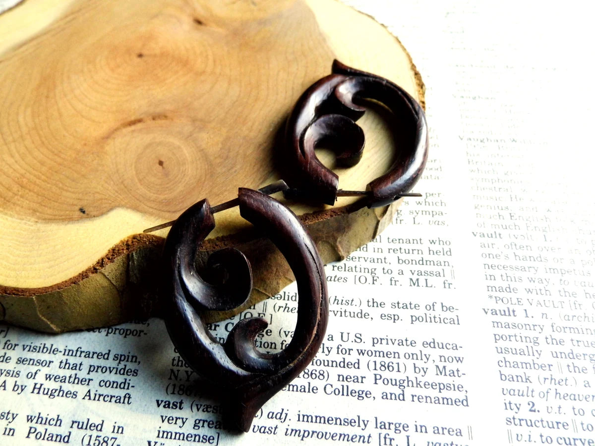Small Festival Coco Wood Hoops Wooden Earrings
