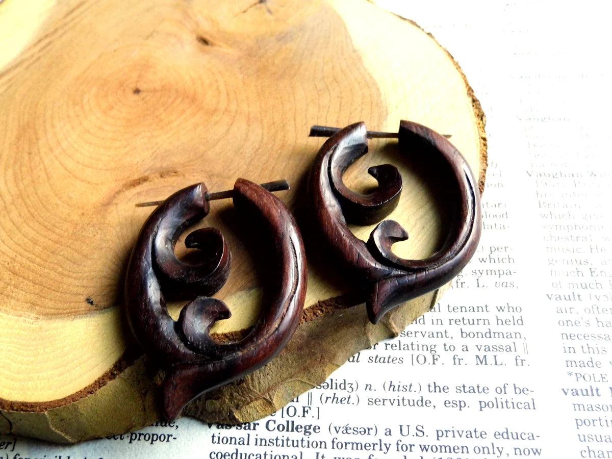 Small Festival Coco Wood Hoops Wooden Earrings