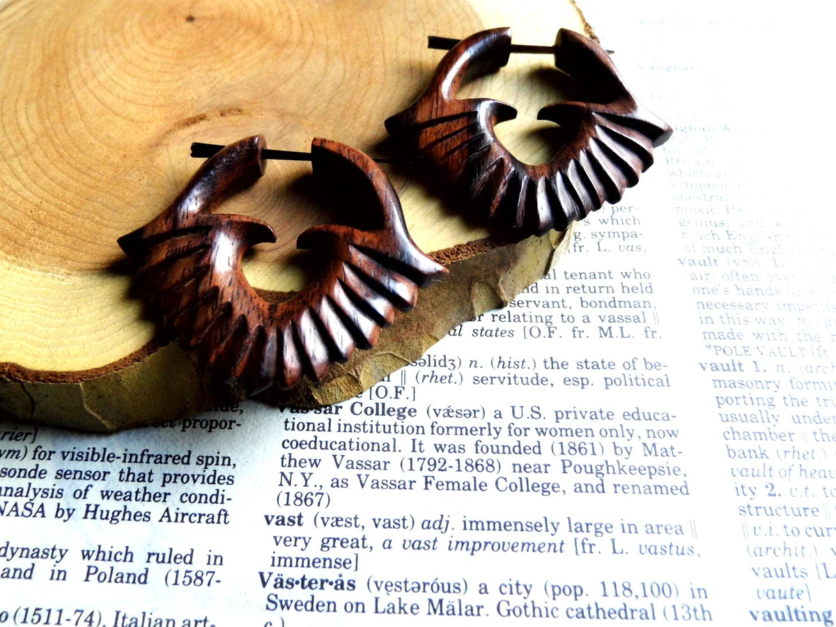 Wood Hoop Heart Earrings