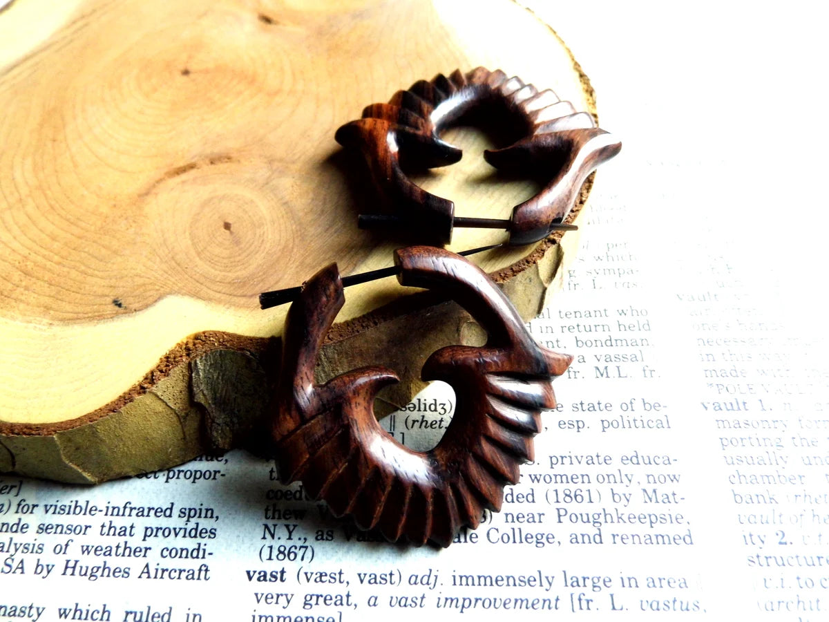 Wood Hoop Heart Earrings