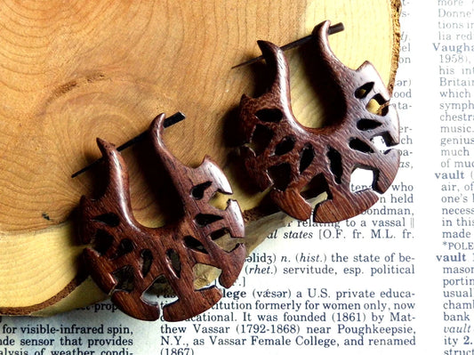 Small Carved Rustic Tribal Wood Hoops