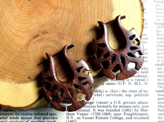 Small Carved Rustic Tribal Wood Hoops