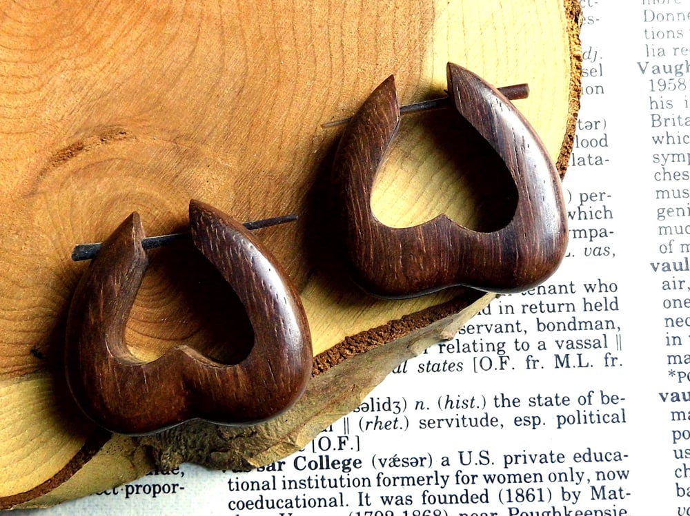Rustic Heart Wooden Hoops Earrings