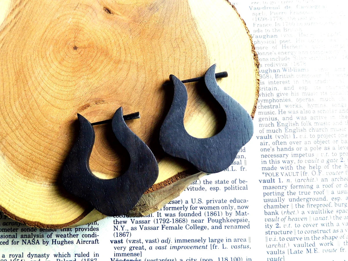 Black Circle Wooden Earrings Hoops