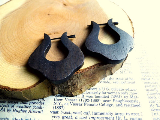 Black Circle Wooden Earrings Hoops