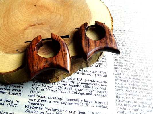 Wooden Hoop Carved Earrings