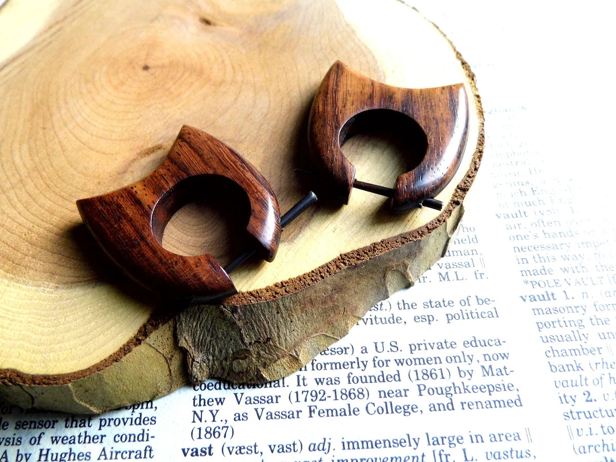 Wooden Hoop Carved Earrings