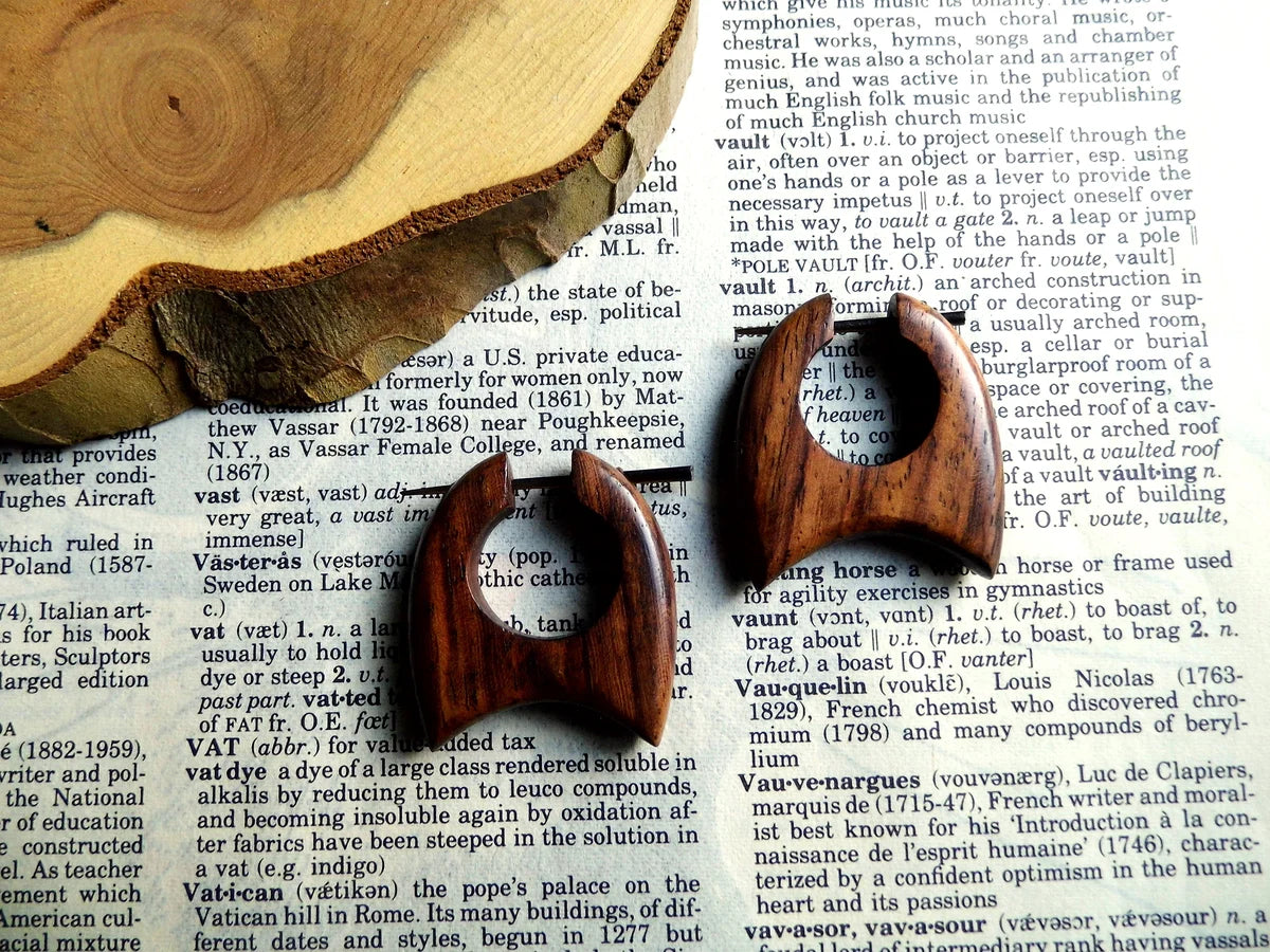 Wooden Hoop Carved Earrings