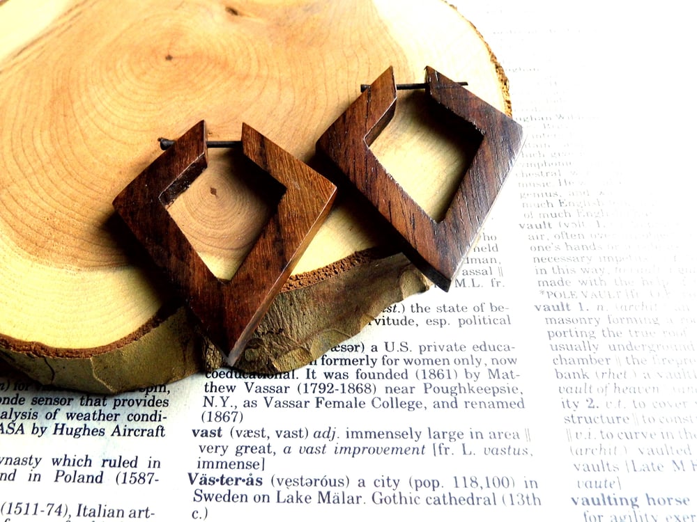 Diamond Wooden Hoop Carved Earrings