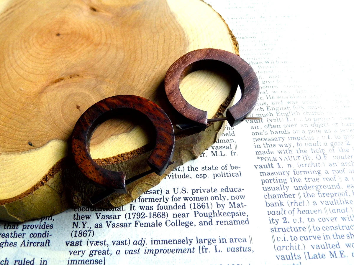 Rustic Womens Earrings Wooden Hoops