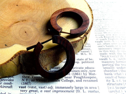Rustic Womens Earrings Wooden Hoops