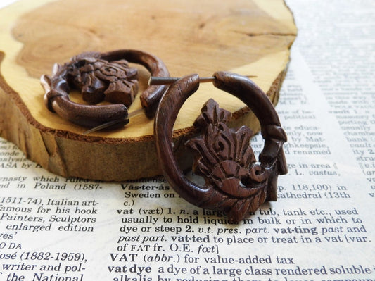 Small Festival Wood Flower Hoops Wooden Earrings