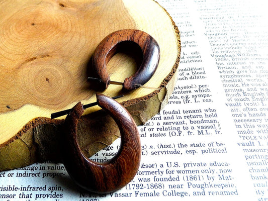 Rustic Oblong Wooden Hoops Womens Earrings