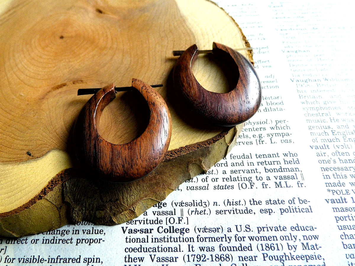 Rustic Oblong Wooden Hoops Womens Earrings