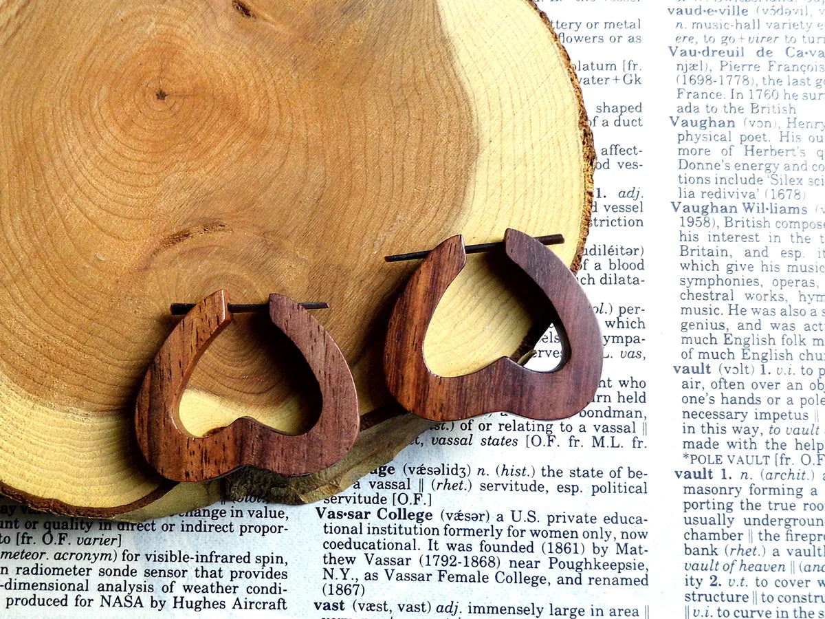 Rustic Flat Heart Earrings Wood