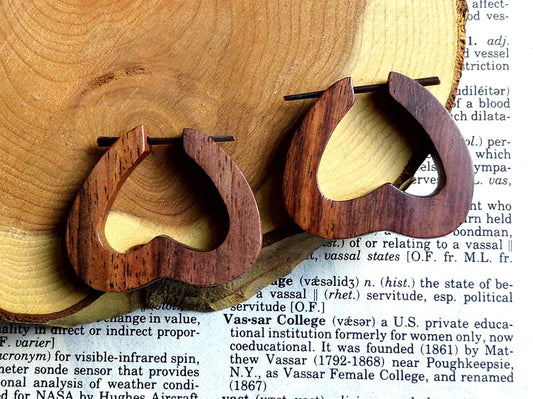 Rustic Flat Heart Earrings Wood