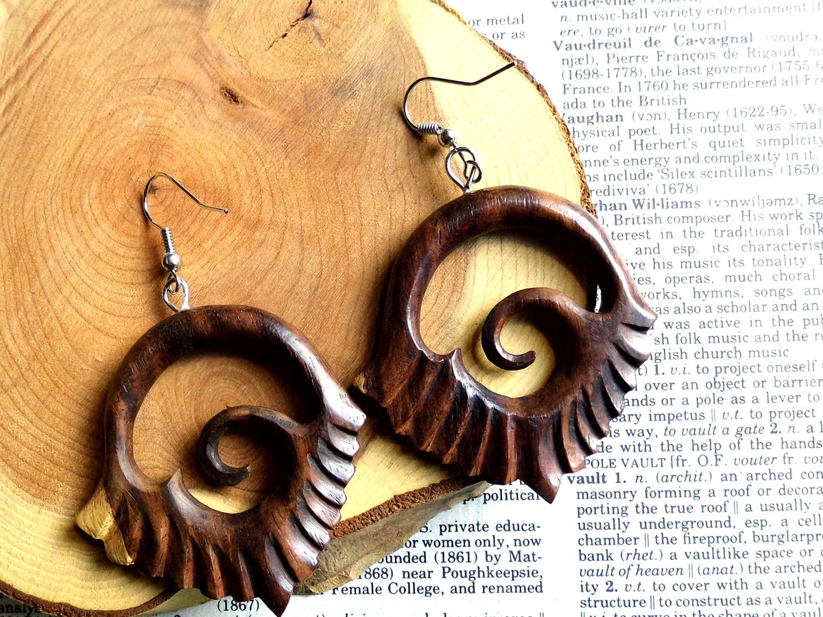 Large Wooden Wave Fire Dangle Drop Earrings Hook