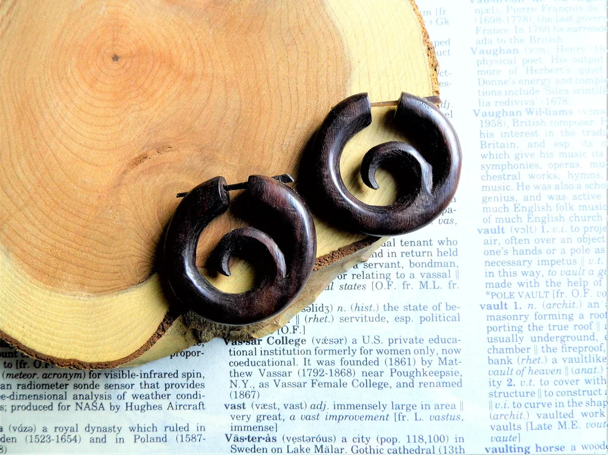 Small Festival Wood Surf Wave Hoops Wooden Earrings