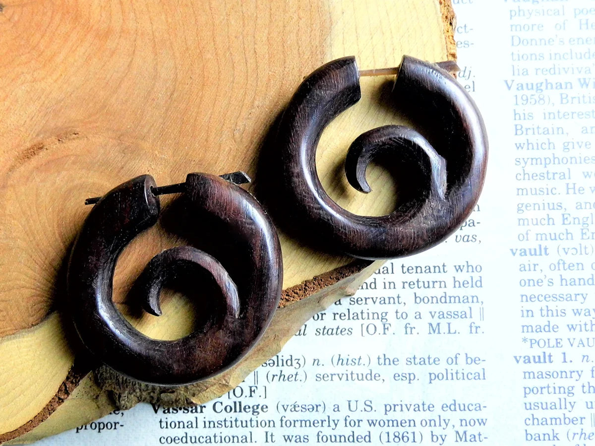 Small Festival Wood Surf Wave Hoops Wooden Earrings
