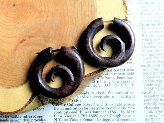 Small Festival Wood Surf Wave Hoops Wooden Earrings