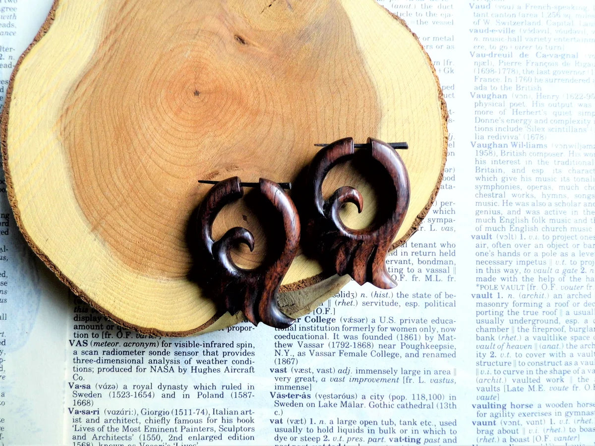 Fire Wood Hoops Wooden Earrings Wave