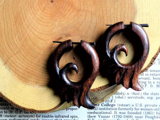 Fire Wood Hoops Wooden Earrings Wave