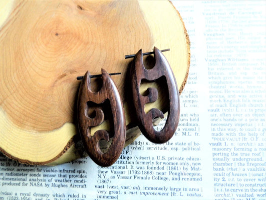 Unisex Fire Wood Hoops Wooden Earrings Wave
