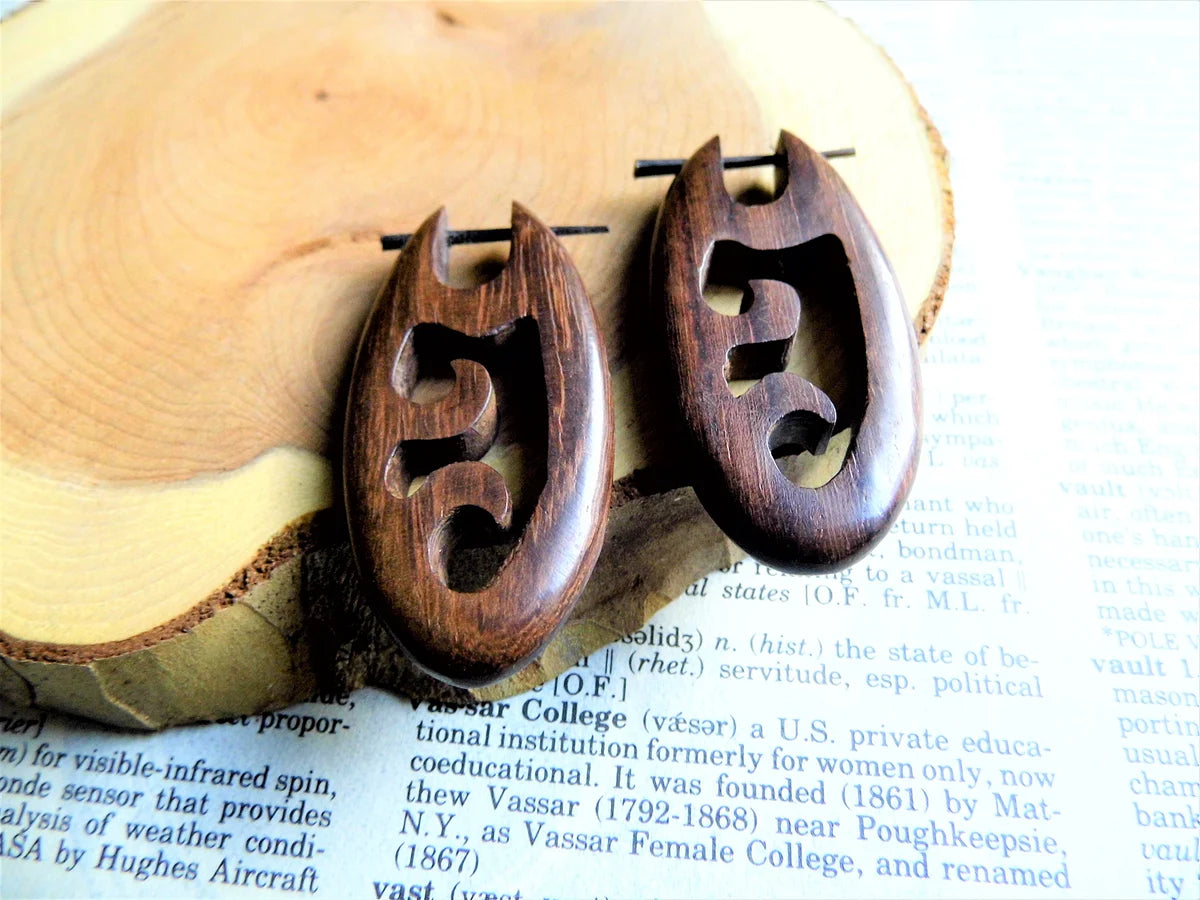 Unisex Fire Wood Hoops Wooden Earrings Wave