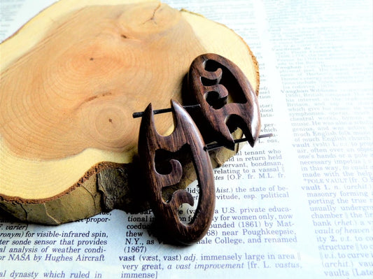 Unisex Fire Wood Hoops Wooden Earrings Wave