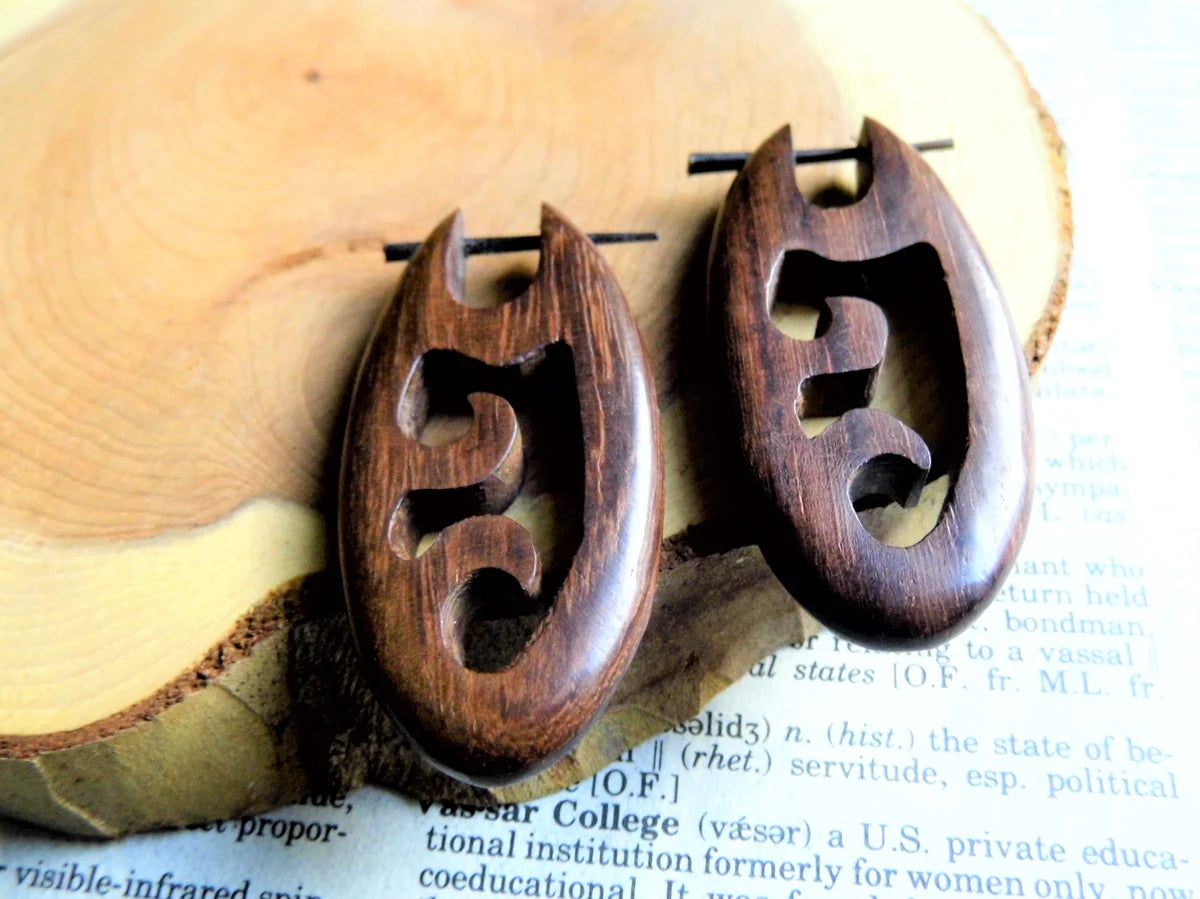 Unisex Fire Wood Hoops Wooden Earrings Wave