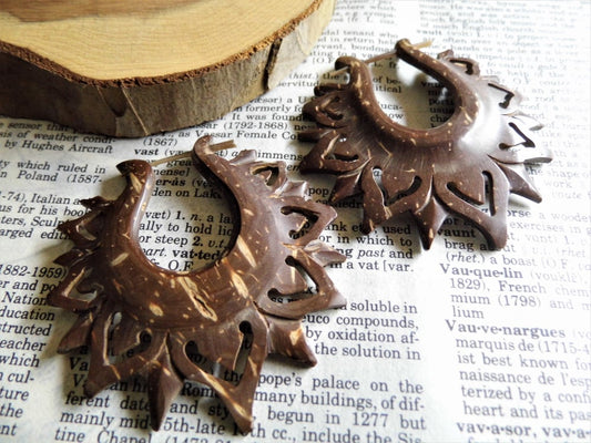 Large Coco Wood Fire Hoops Earrings