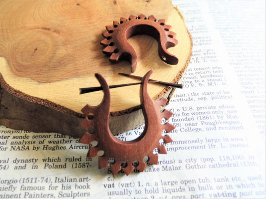 Small Red Wood Fire Hoops Wooden Earrings