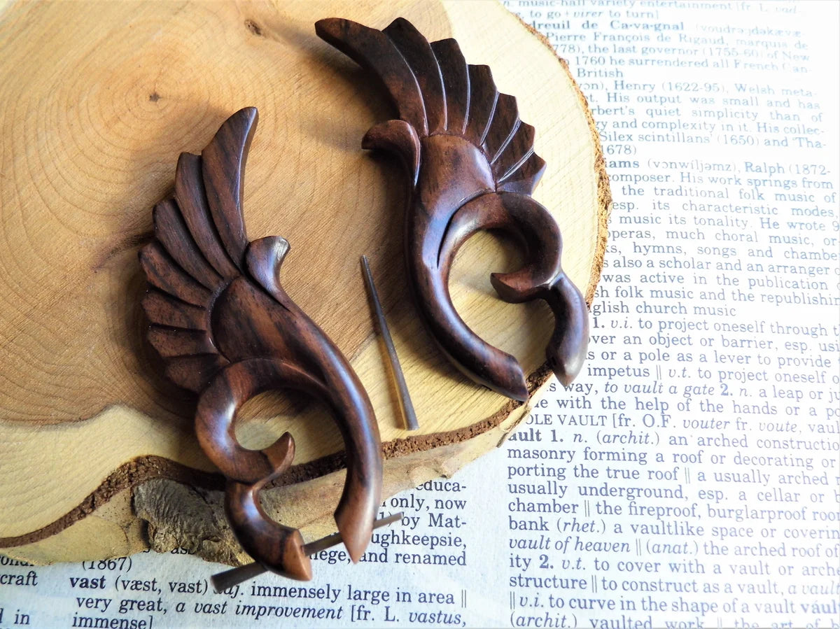 Men Women Angel Wing Wood Earrings Large