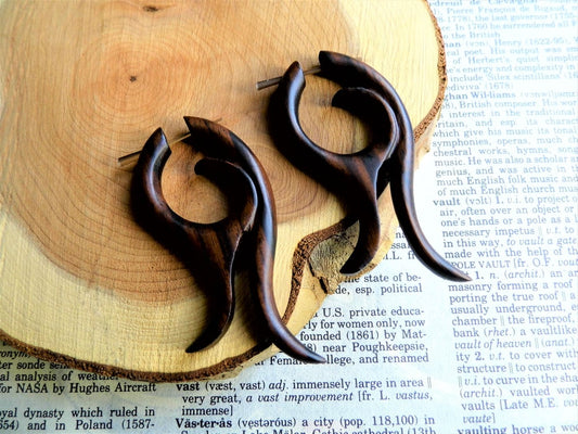 Handmade Wearable Art  Organic Wood Earrings Hoop