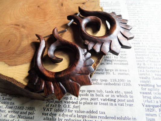 Large Tribal Fire Hoops Womens Wooden Earrings