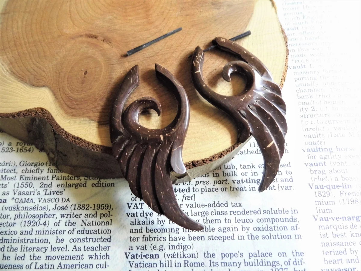 Angel Wing Earrings Womens Coco Wood Hoops