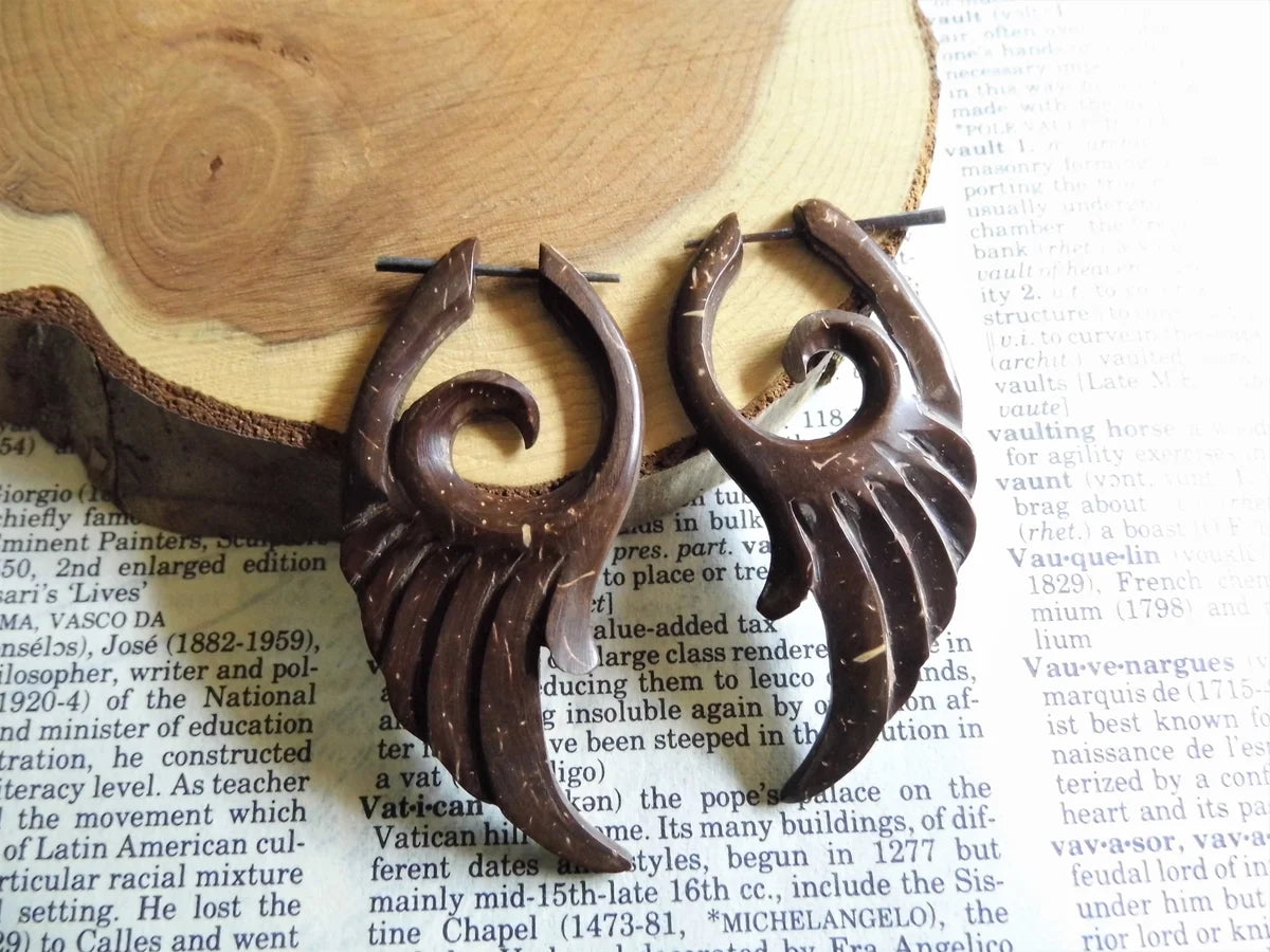 Angel Wing Earrings Womens Coco Wood Hoops