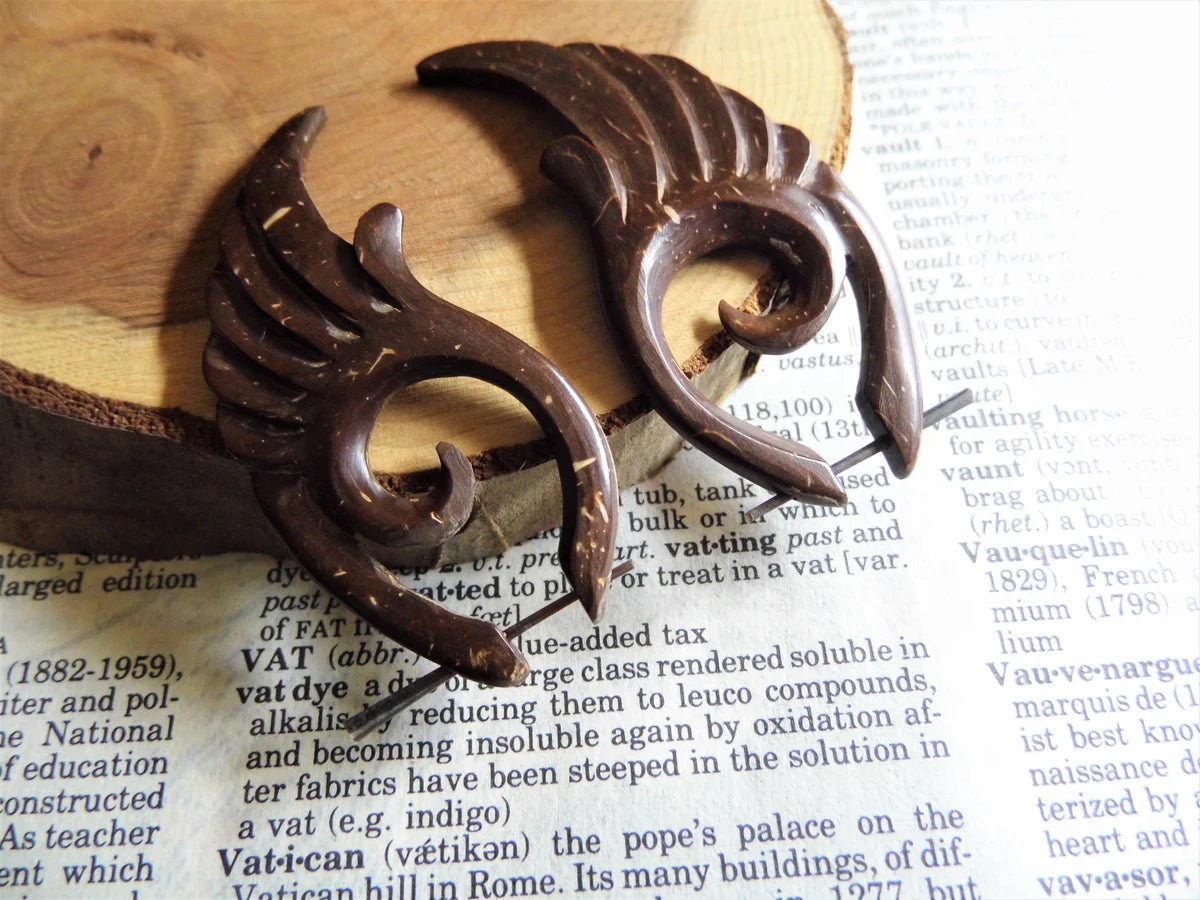 Angel Wing Earrings Womens Coco Wood Hoops