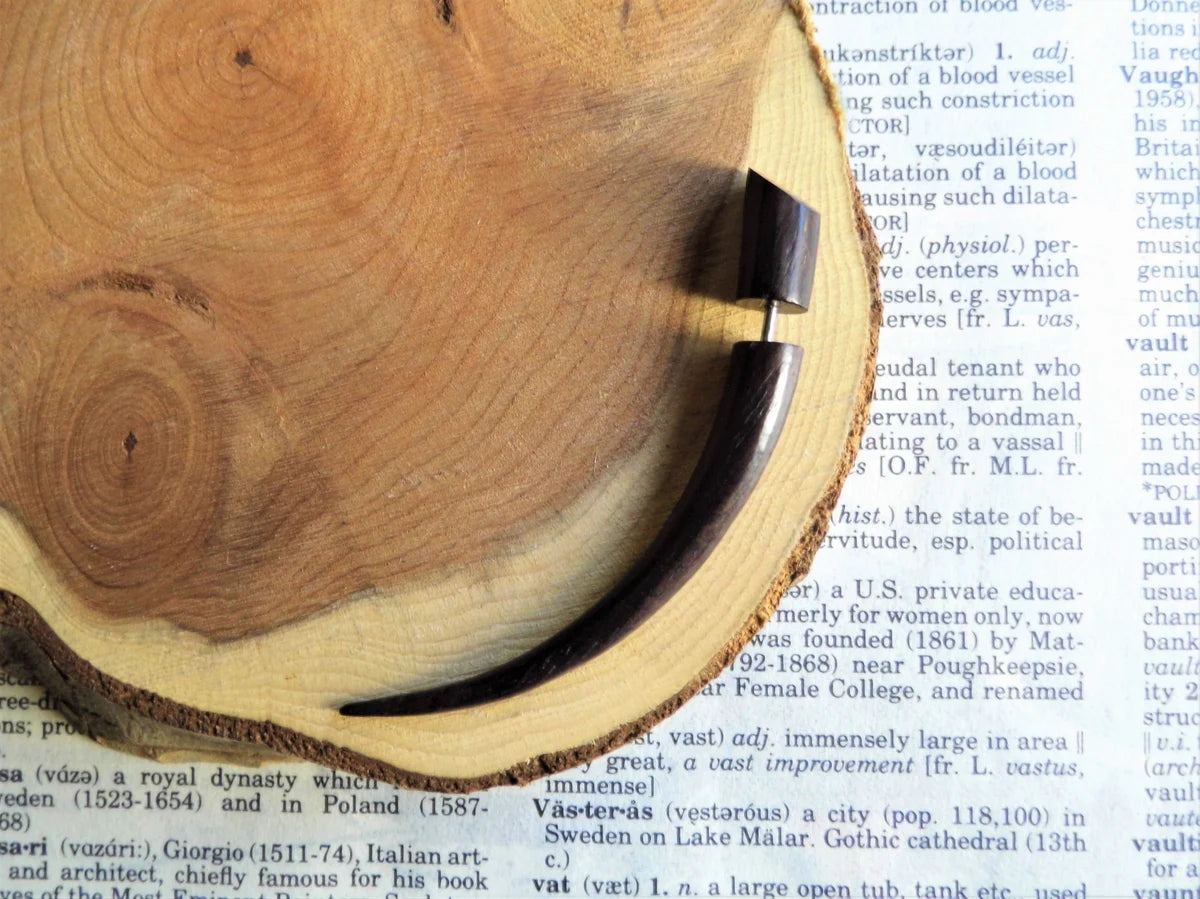 Long Faux Expander Taper Curved Wooden Earring