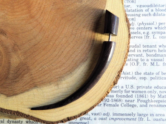 Long Faux Expander Taper Curved Wooden Earring