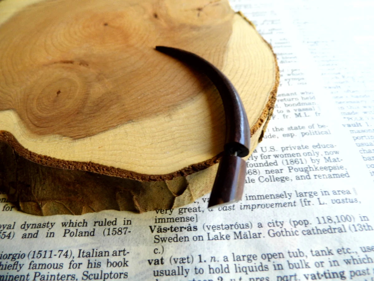 Long Faux Expander Taper Curved Wooden Earring