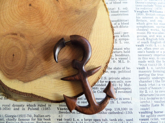 Anchor Wooden Earring Fake Stretcher