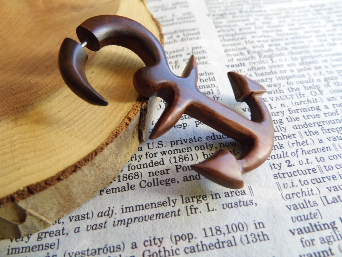 Anchor Wooden Earring Fake Stretcher
