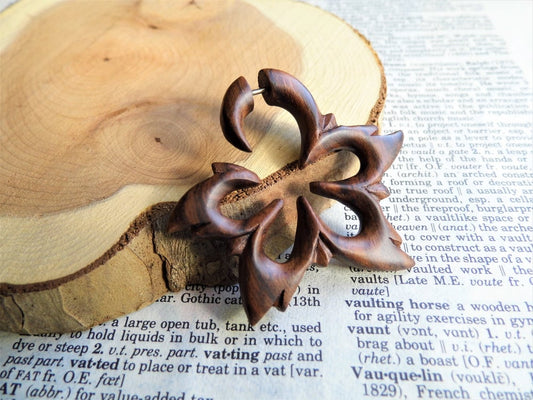 Wood Faux Gauge Earring Womens Star Flower