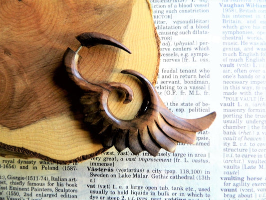 Large Faux Gauge Wooden Earring Angel Wing